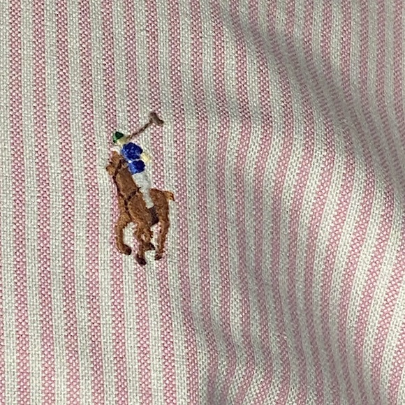 MENS PINK AND WHITE PINSTRIPE BUTTON DOWN RAPH LAUREN POLO SHIRT - Picture 6 of 6